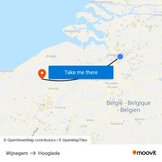 Wijnegem to Hooglede map