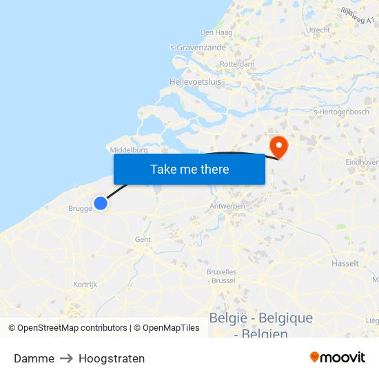 Damme to Hoogstraten map