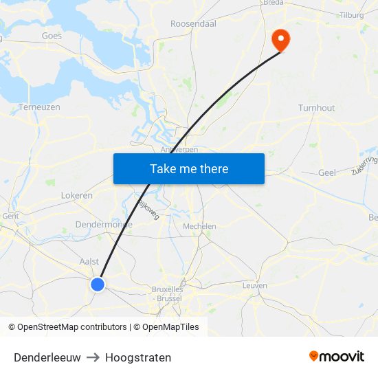 Denderleeuw to Hoogstraten map