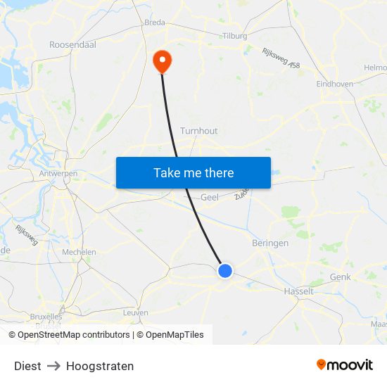 Diest to Hoogstraten map