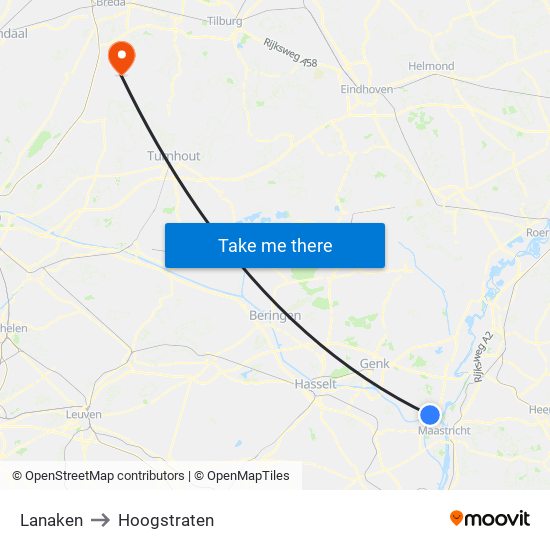 Lanaken to Hoogstraten map