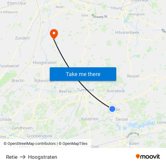 Retie to Hoogstraten map