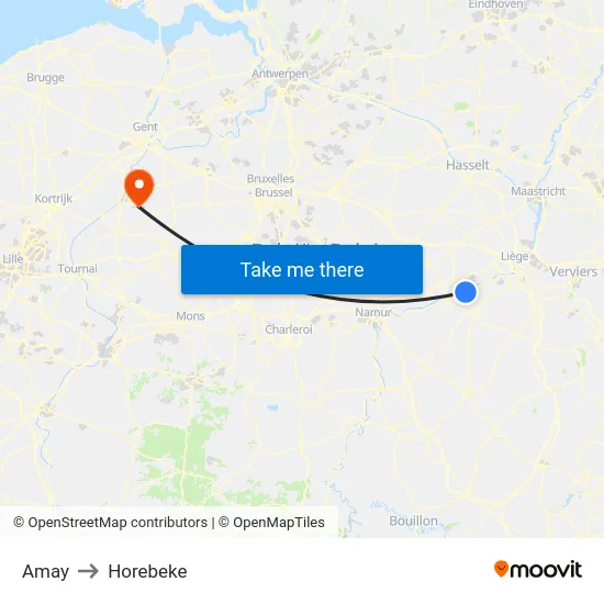 Amay to Horebeke map