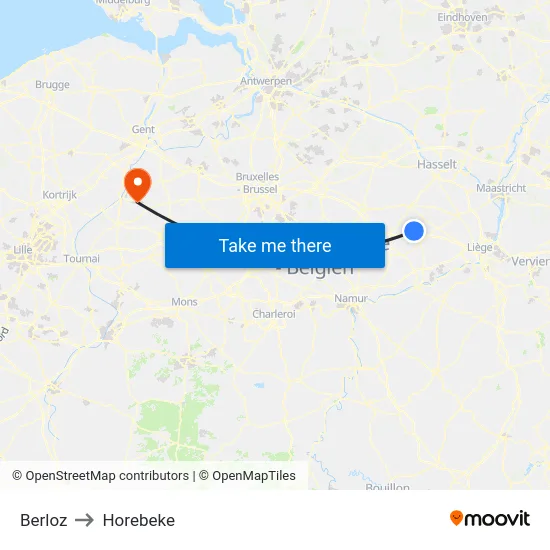 Berloz to Horebeke map