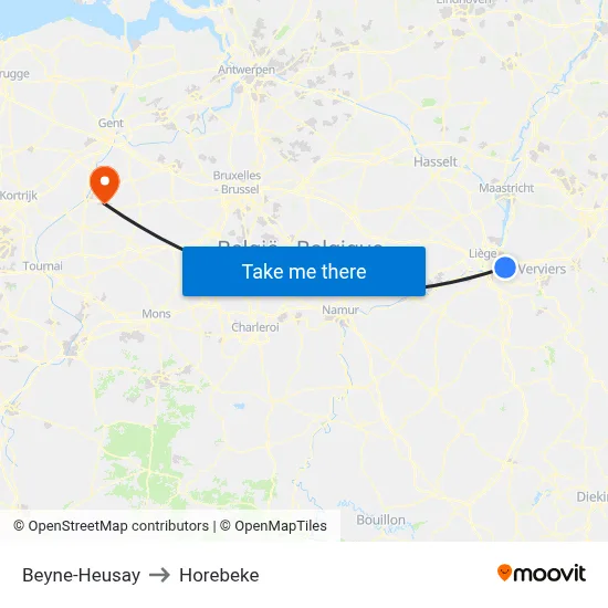 Beyne-Heusay to Horebeke map