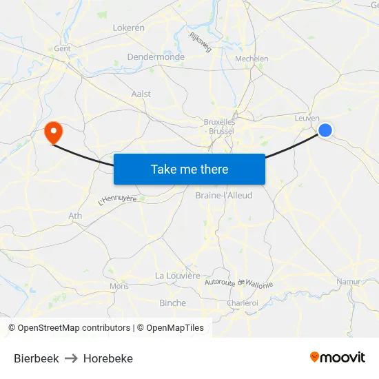 Bierbeek to Horebeke map
