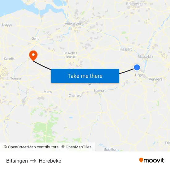 Bitsingen to Horebeke map