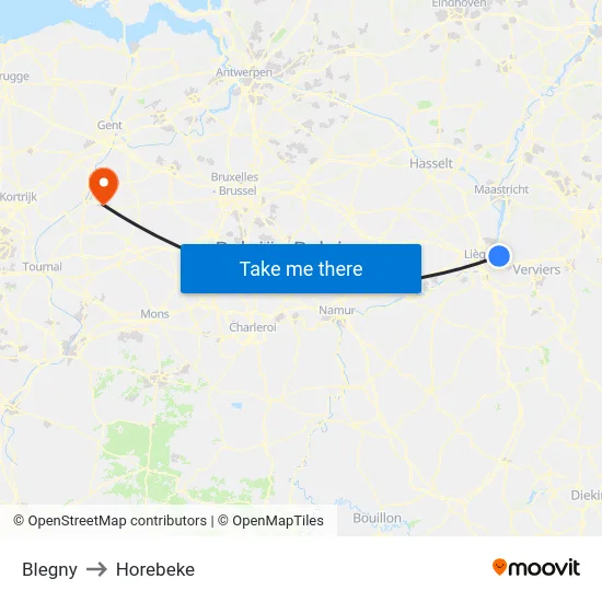 Blegny to Horebeke map