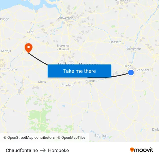 Chaudfontaine to Horebeke map