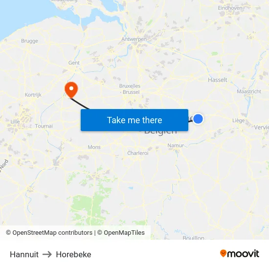 Hannuit to Horebeke map