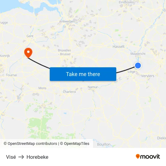 Visé to Horebeke map