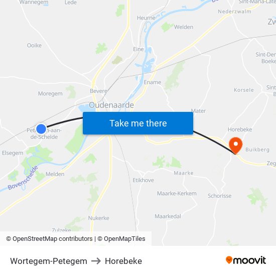 Wortegem-Petegem to Horebeke map