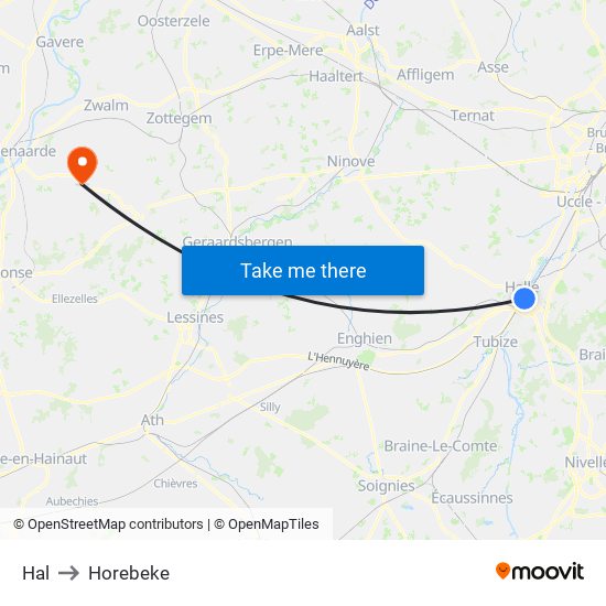 Hal to Horebeke map