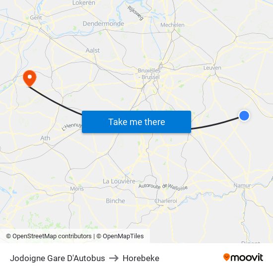 Jodoigne Gare D'Autobus to Horebeke map