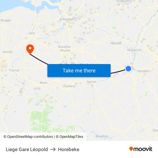 Liege Gare Léopold to Horebeke map