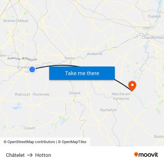 Châtelet to Hotton map