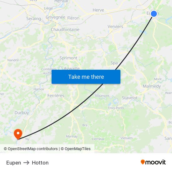 Eupen to Hotton map
