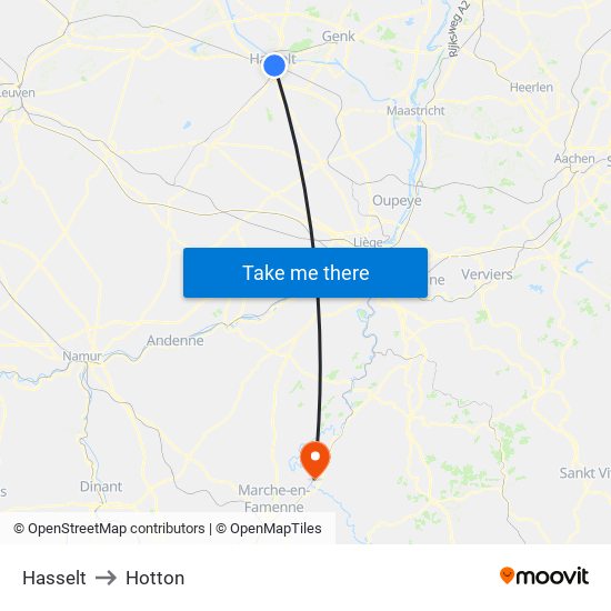 Hasselt to Hotton map