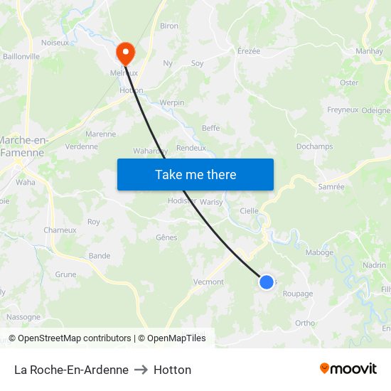 La Roche-En-Ardenne to Hotton map