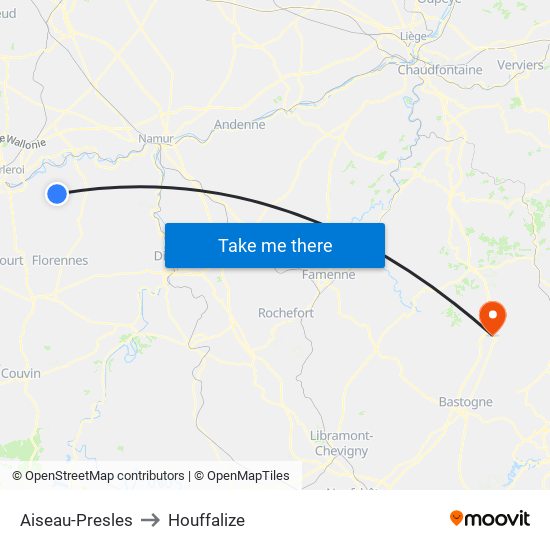 Aiseau-Presles to Houffalize map