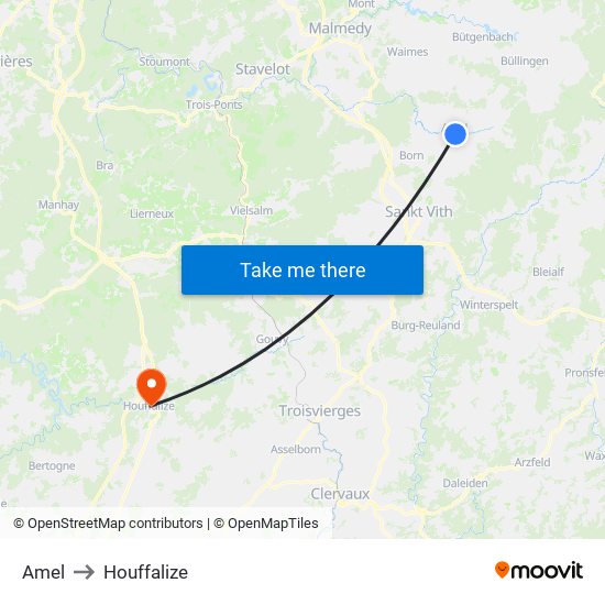 Amel to Houffalize map