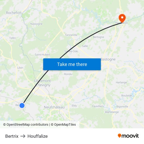 Bertrix to Houffalize map