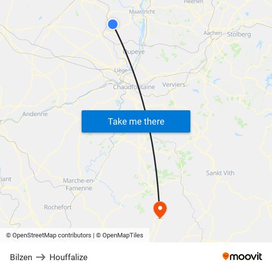 Bilzen to Houffalize map