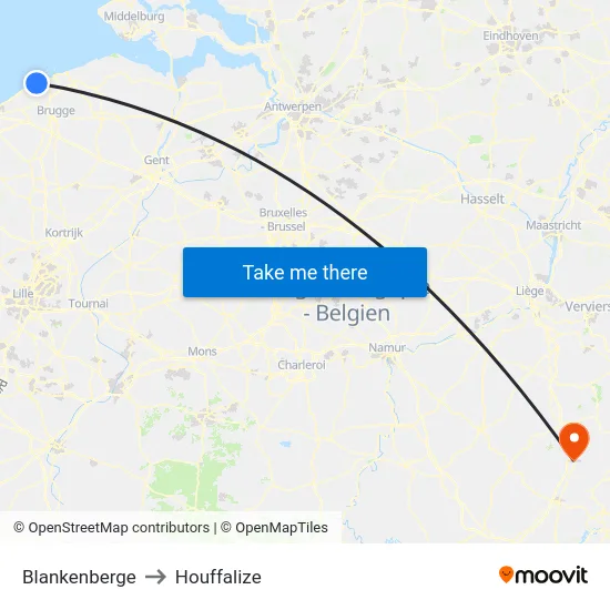 Blankenberge to Houffalize map