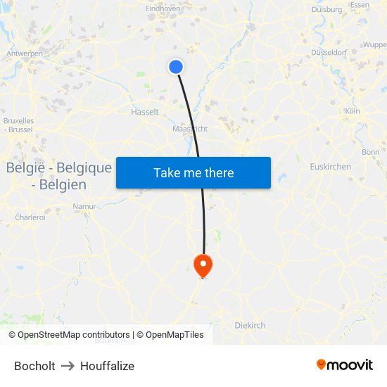 Bocholt to Houffalize map