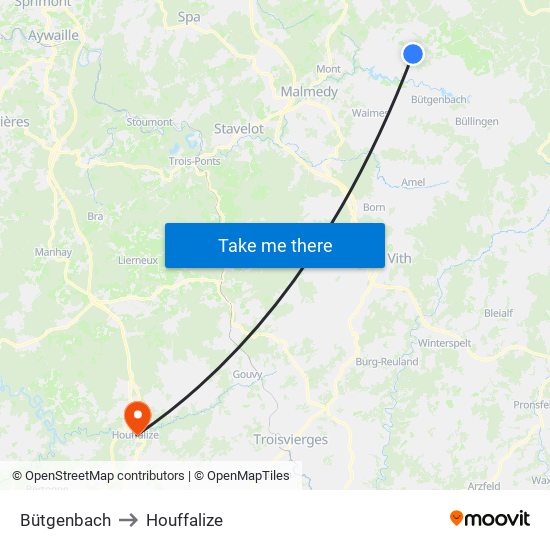 Bütgenbach to Houffalize map