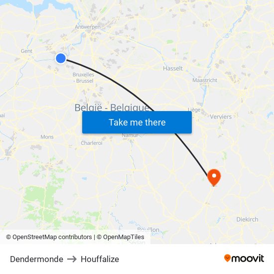 Dendermonde to Houffalize map