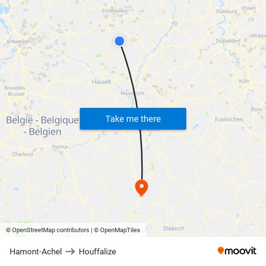 Hamont-Achel to Houffalize map