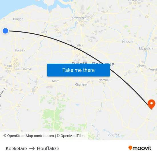 Koekelare to Houffalize map
