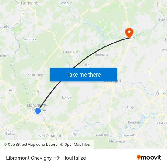 Libramont-Chevigny to Houffalize map