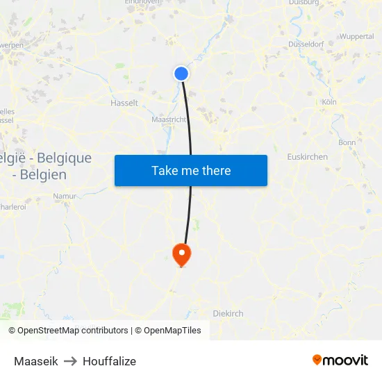 Maaseik to Houffalize map