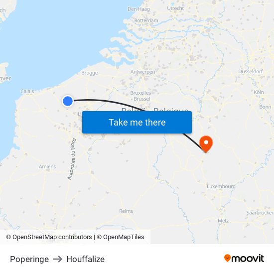 Poperinge to Houffalize map