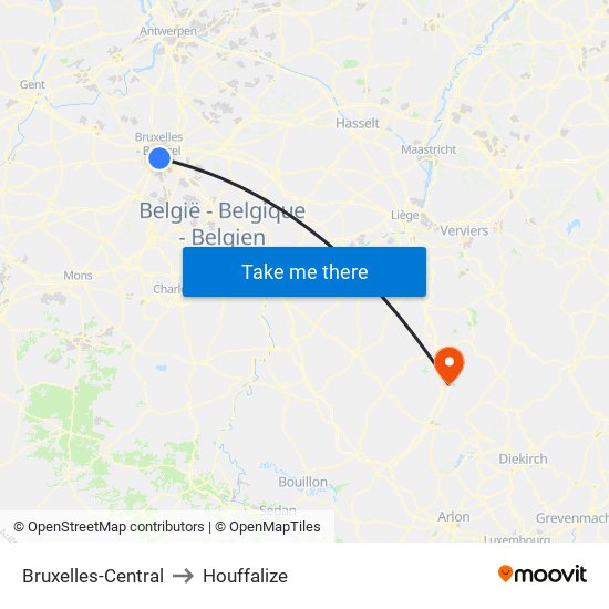 Bruxelles-Central to Houffalize map
