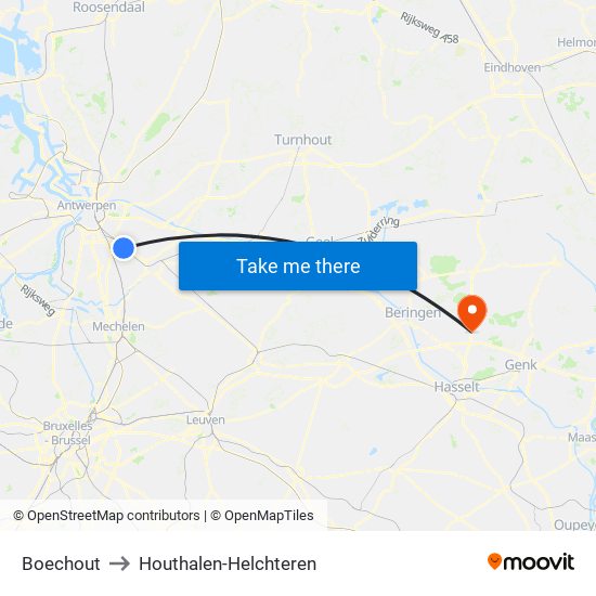 Boechout to Houthalen-Helchteren map