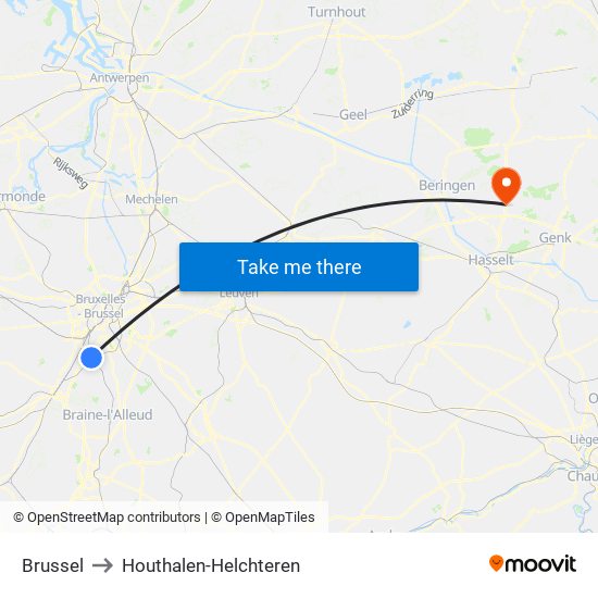 Brussel to Houthalen-Helchteren map