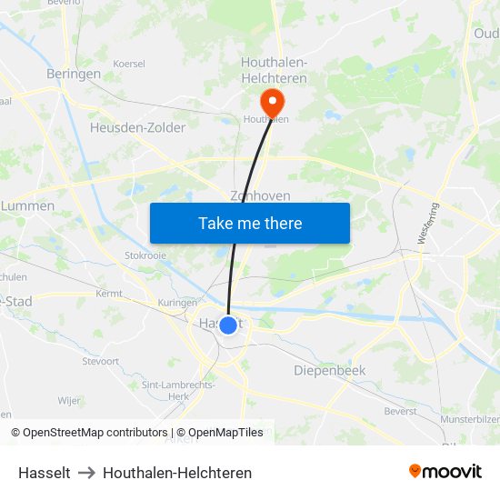 Hasselt to Houthalen-Helchteren map