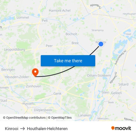 Kinrooi to Houthalen-Helchteren map