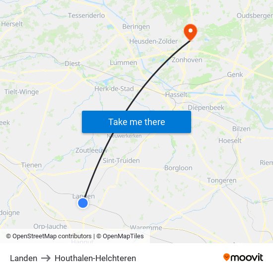 Landen to Houthalen-Helchteren map