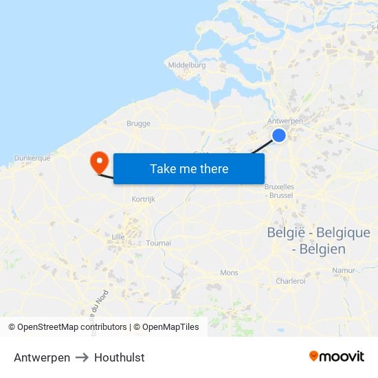 Antwerpen to Houthulst map