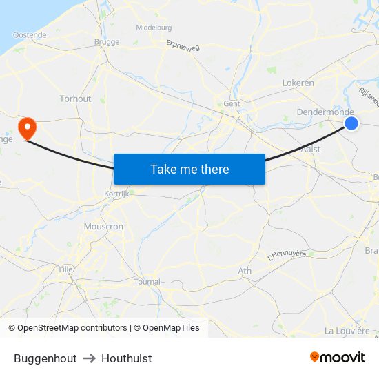 Buggenhout to Houthulst map