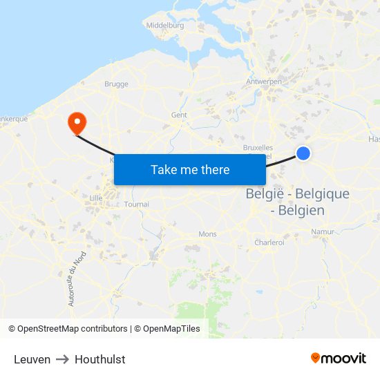 Leuven to Houthulst map