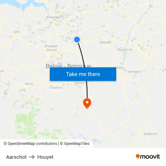 Aarschot to Houyet map