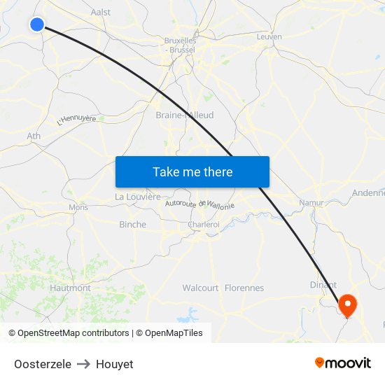 Oosterzele to Houyet map