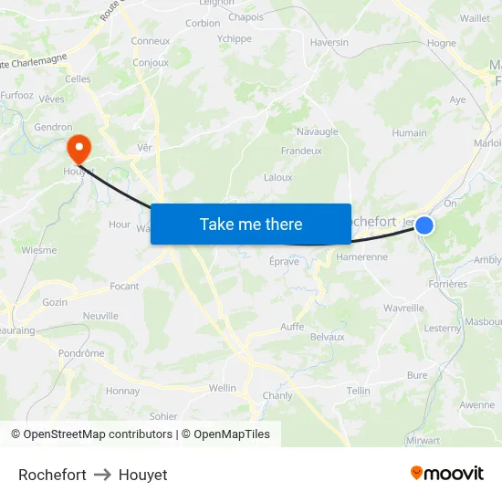 Rochefort to Houyet map