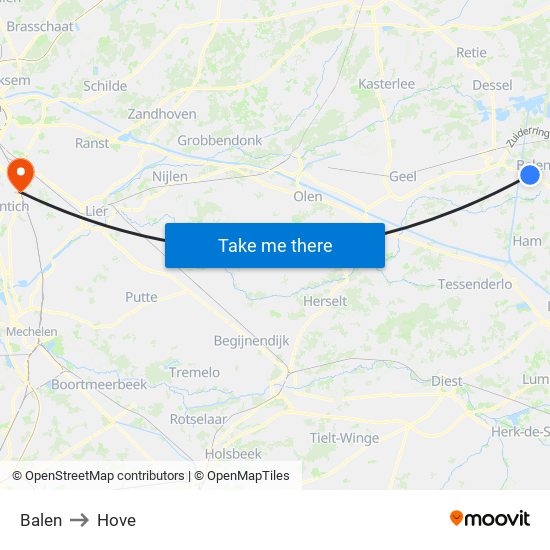 Balen to Hove map