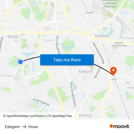 Edegem to Hove map